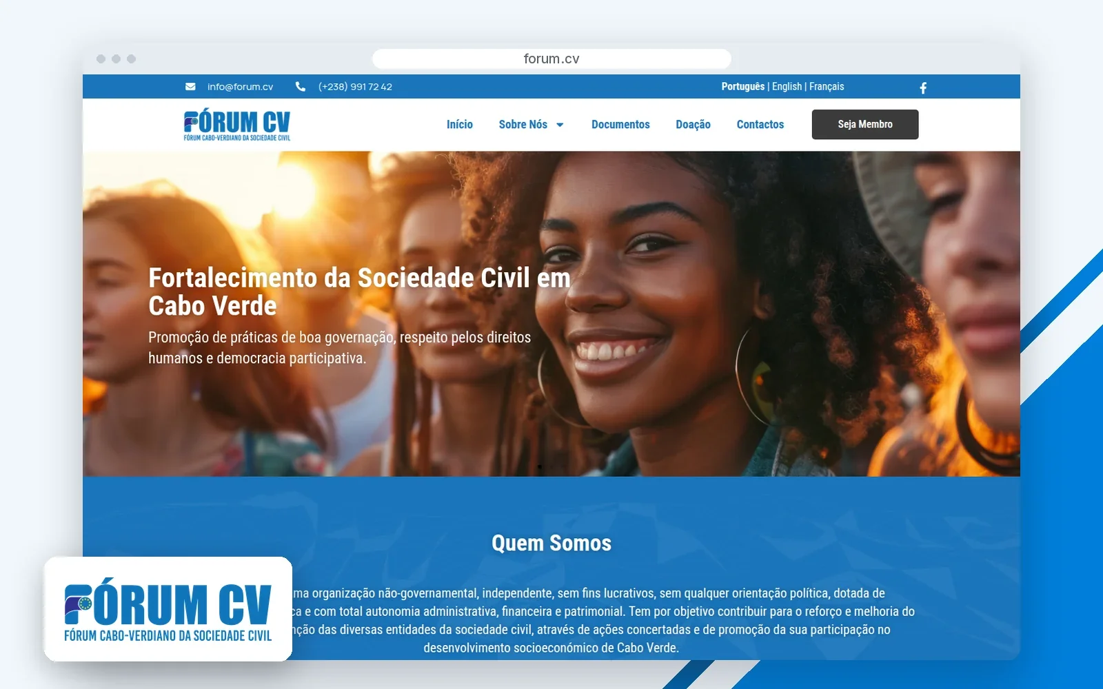 Página inicial do site FÓRUM CV, com o logótipo.
