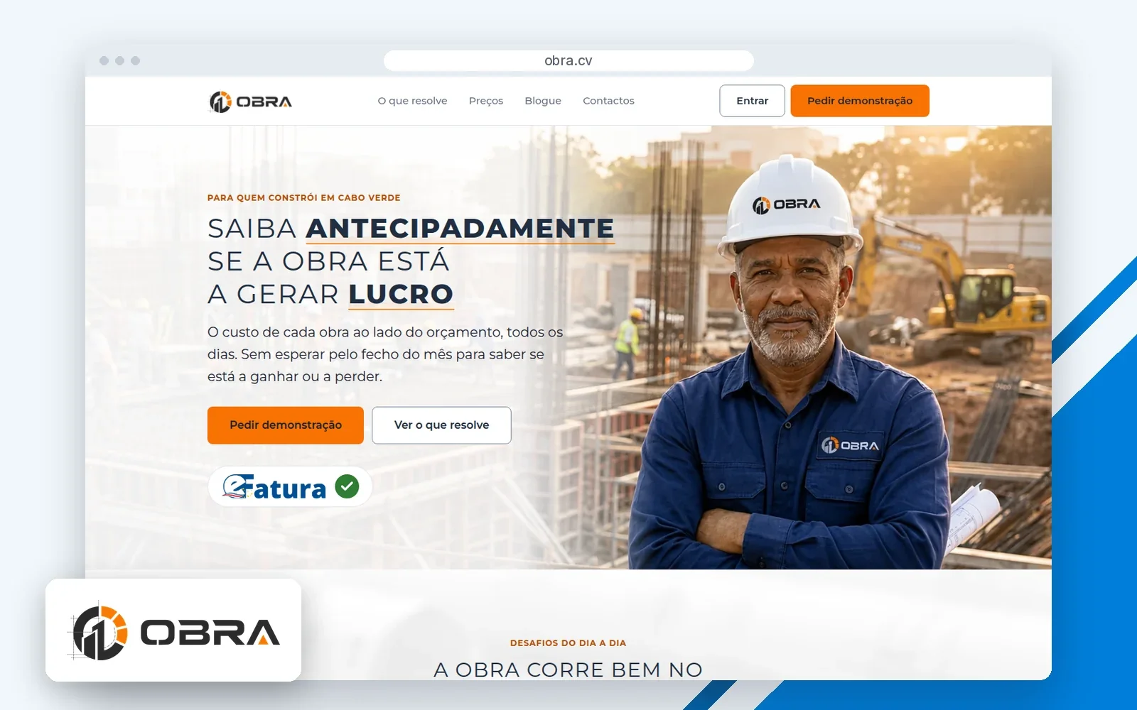 Página inicial do site OBRA, com o logótipo.