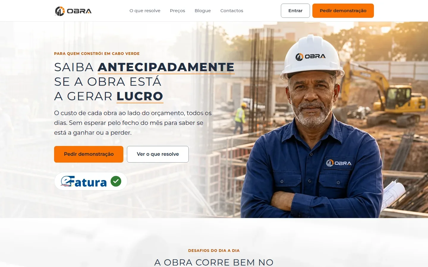 Página inicial do site OBRA.