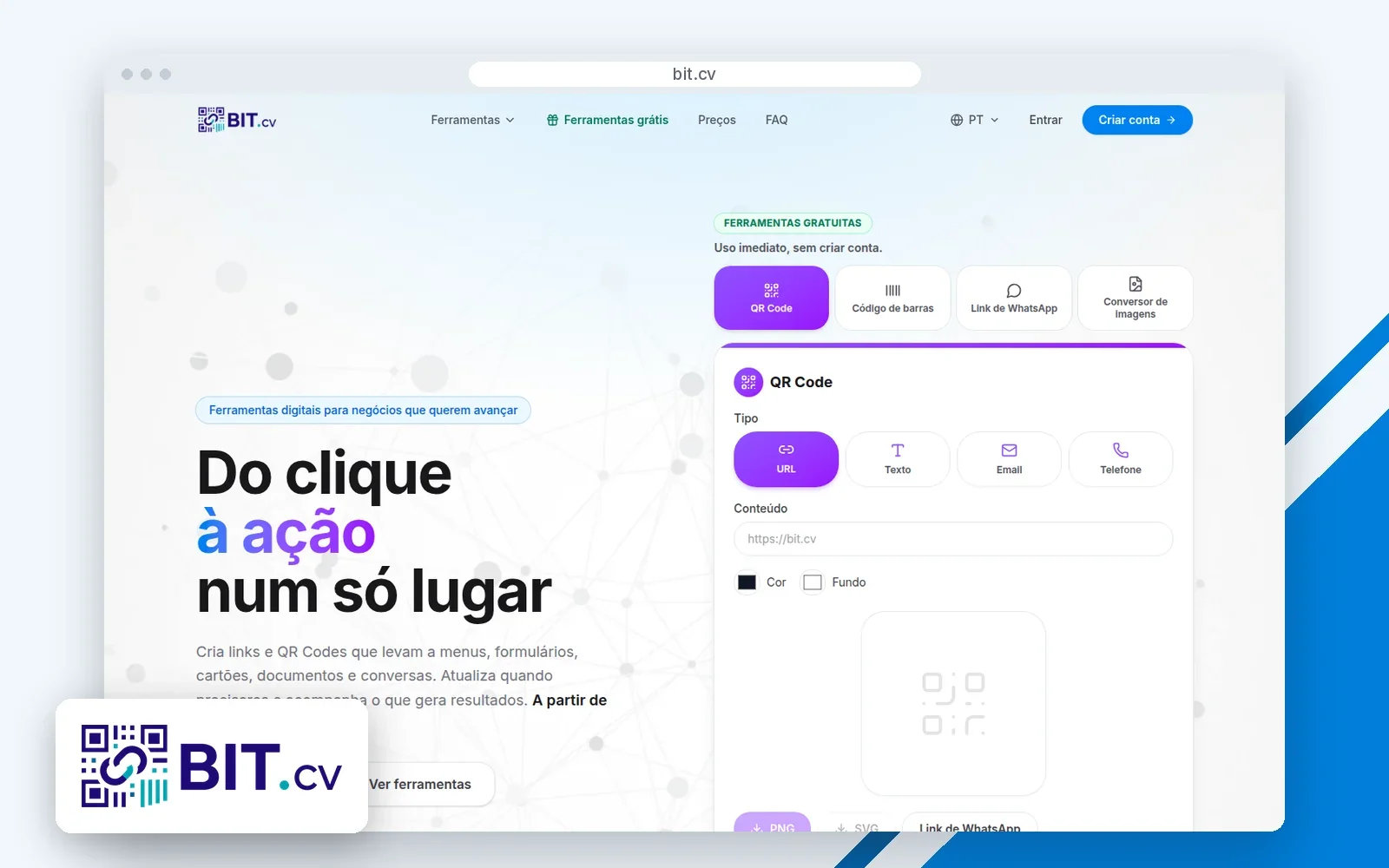 Página inicial do site BIT.cv, com o logótipo.