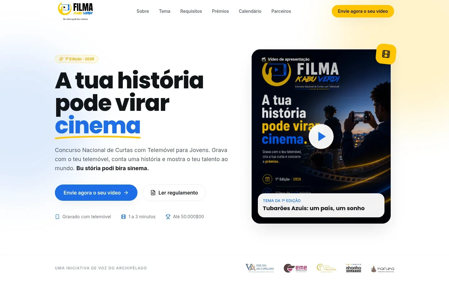 Página inicial do site Filma Kabu Verdi.