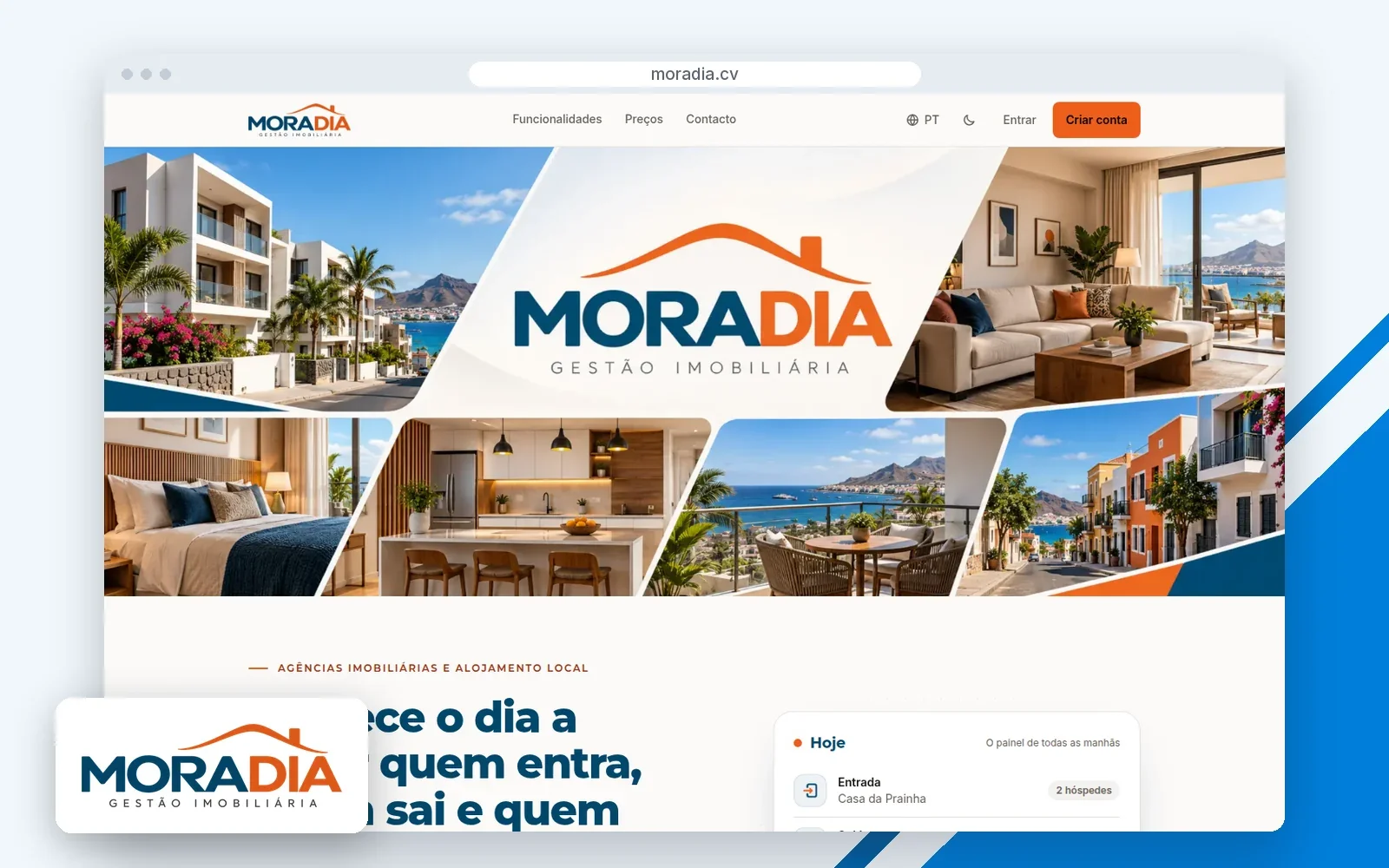 Página inicial do site MORADIA, com o logótipo.