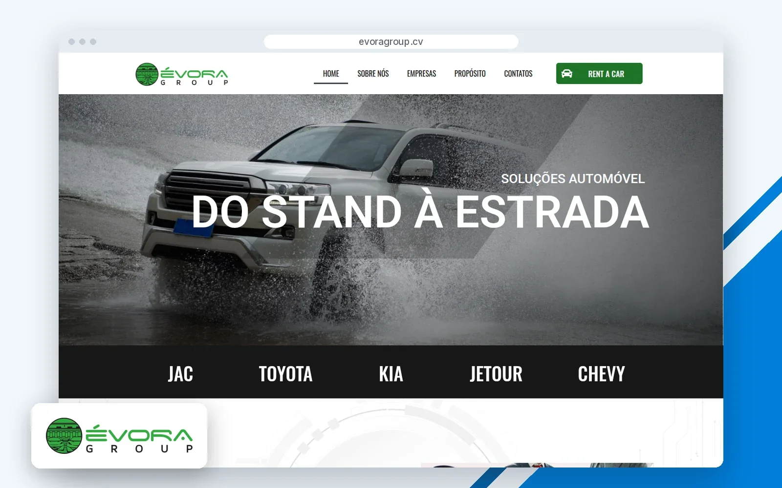 Página inicial do site Évora Group, com o logótipo.