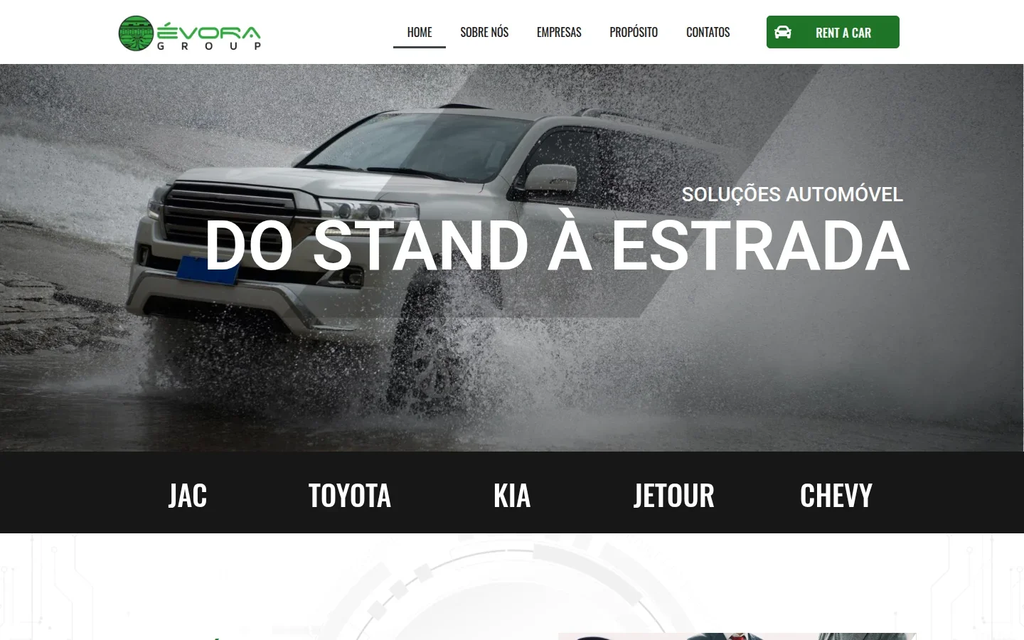 Página inicial do site Évora Group.