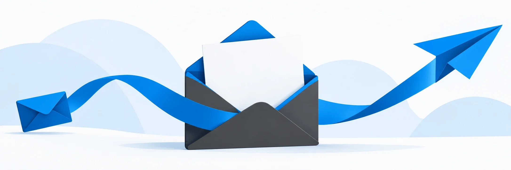 Ilustração: envelope aberto e um avião de papel a partir.