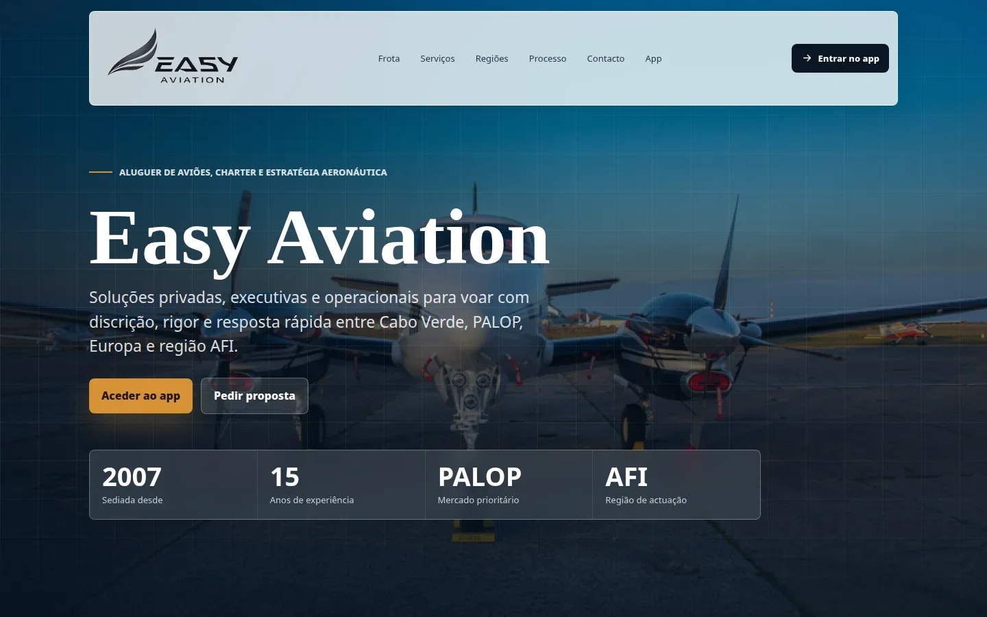 Página inicial do site Easy Aviation.